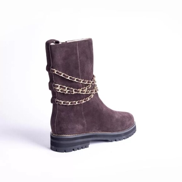 NEW CECELIA NEW YORK Chocolate Suede Misunderstood Chain Boots Chocolate 864tn - Picture 7 of 9